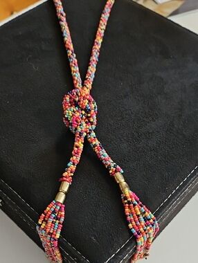 Unlisted Multicolor Seed Bead Lariat Necklace with Gold-Tone Accents